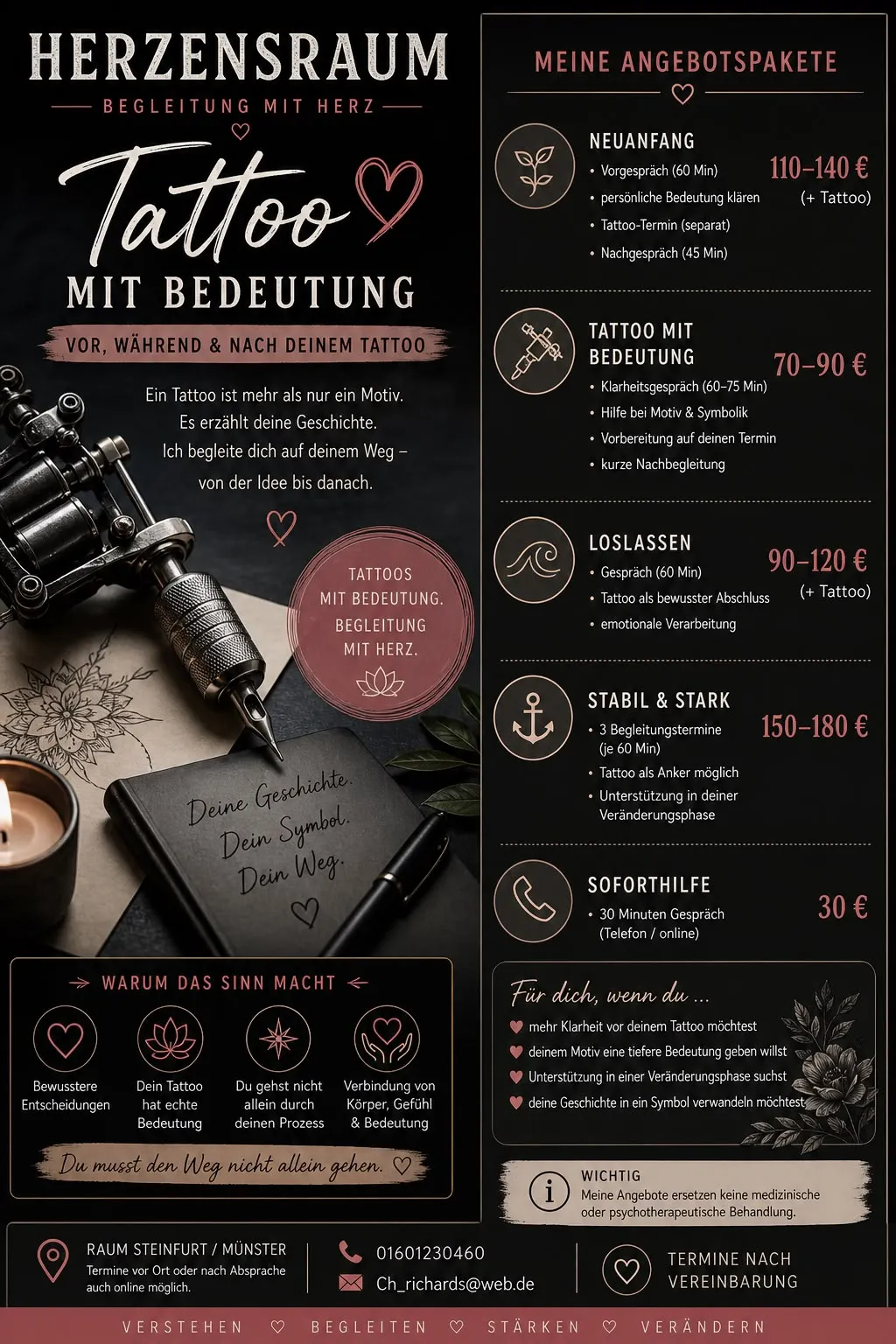 Flyer „Tattoo mit Bedeutung“ mit den Angebotspaketen von Hasan Tattoo